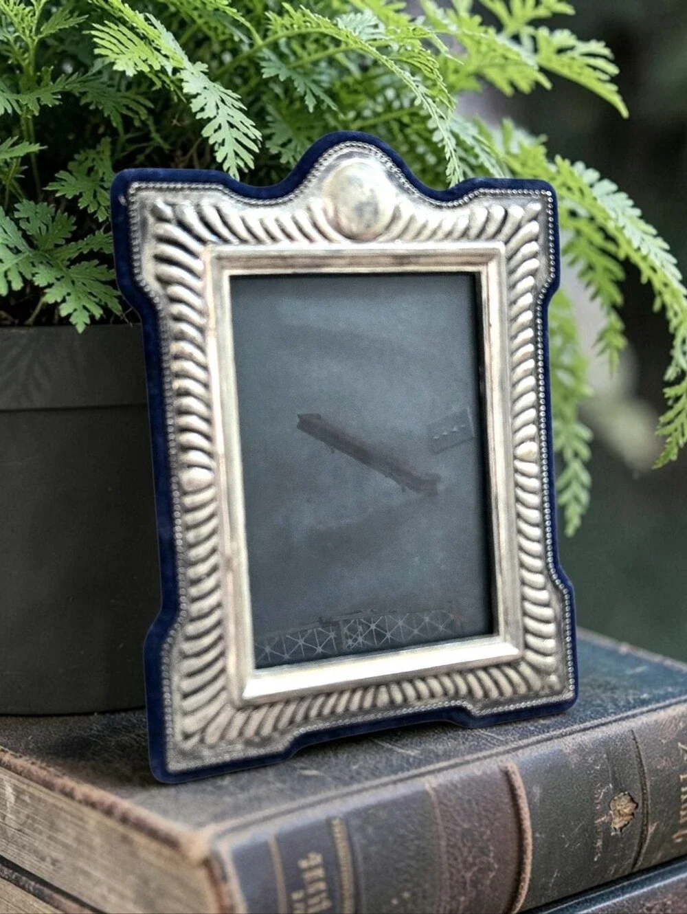 Vintage Victorian Style Silver Plated Photo Frame TS Ltd Fluted Blue Velvet Back